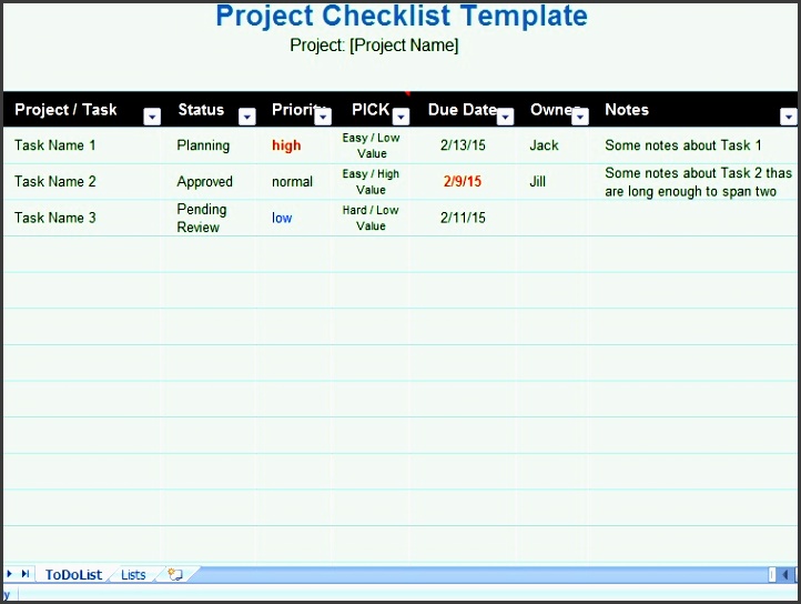 project checklist template