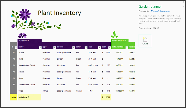 plant inventory excel