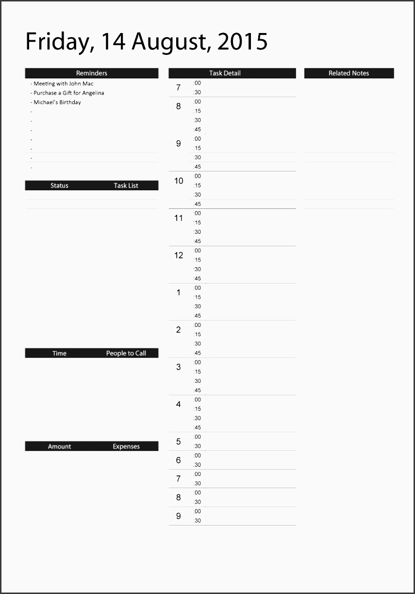 planning calendar template