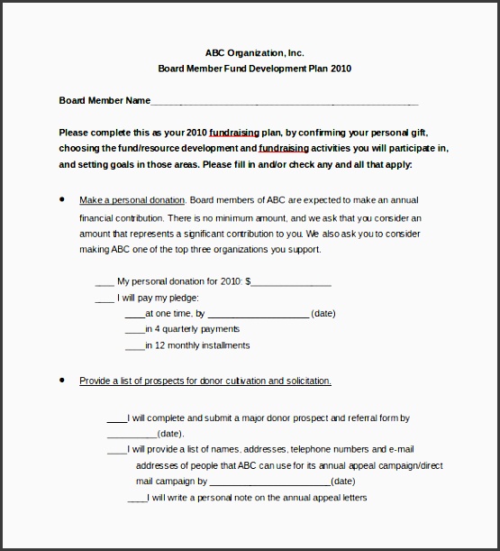 board member fundraising plan example word free