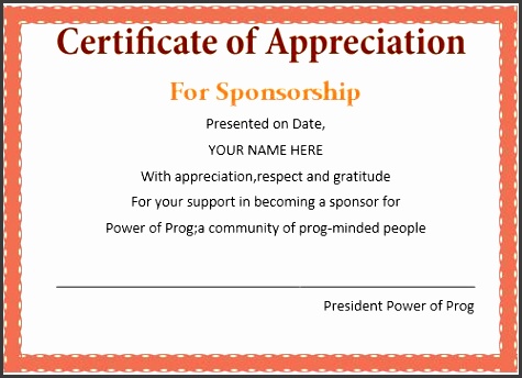 certificate of appreciation for sponsors wording