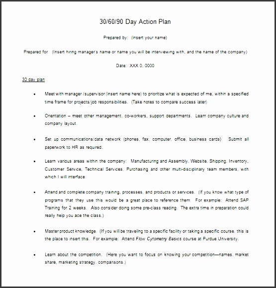 30 60 90 day action plan 6 free word excel pdf format lovely
