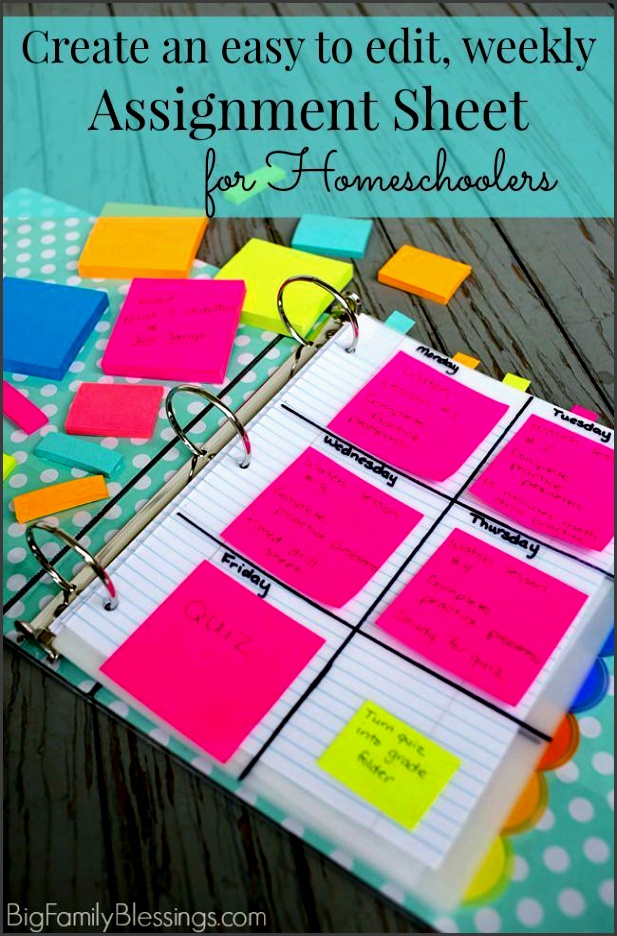create an easy to edit homeschool weekly assignment sheet