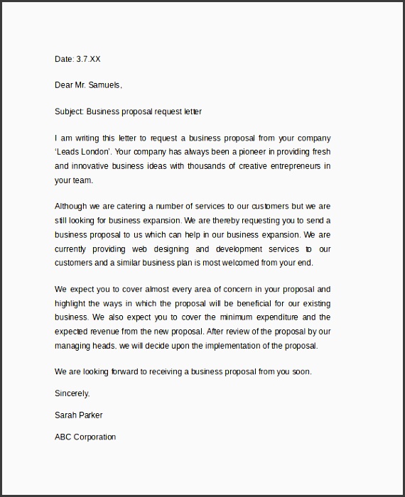 sample business proposal request letter