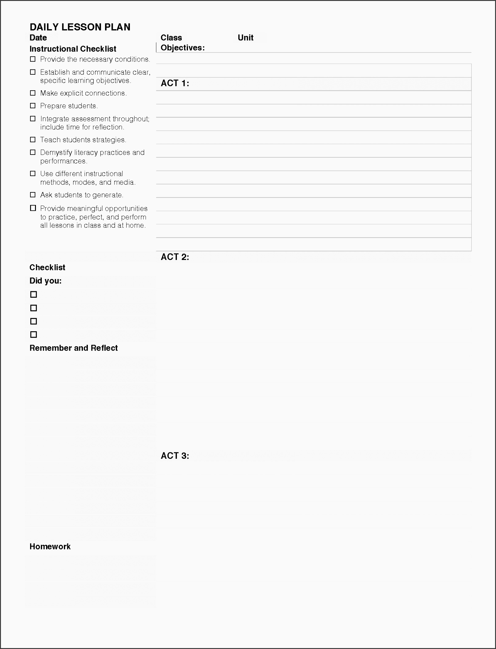 daily lesson plan template 3 acts