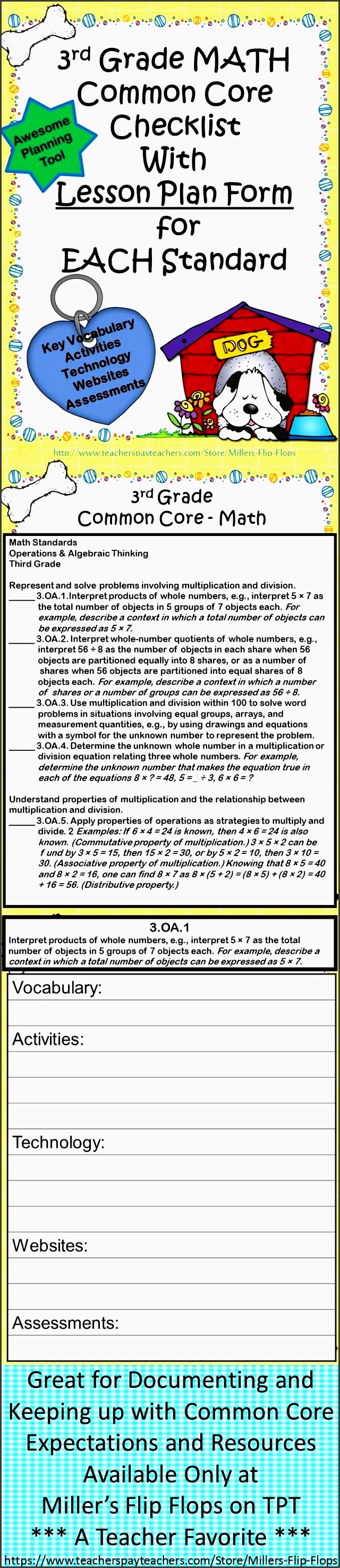 3rd grade math mon core checklists lesson planning form fun dog theme lesson plan formatlesson