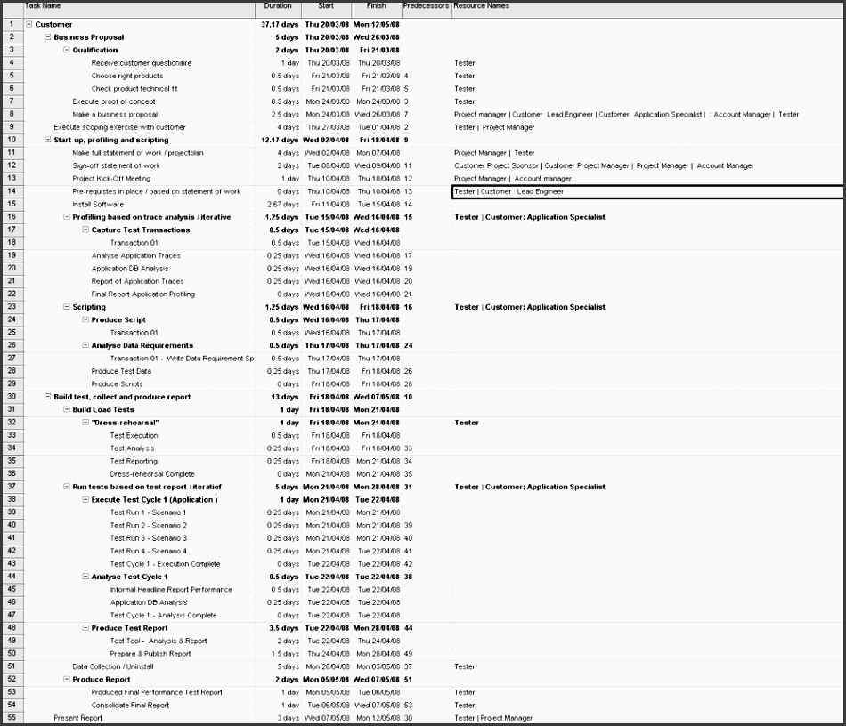 example ms project performance test plan