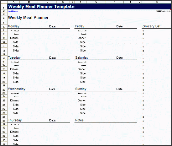 weekly meal planner in excel easy to print off the three