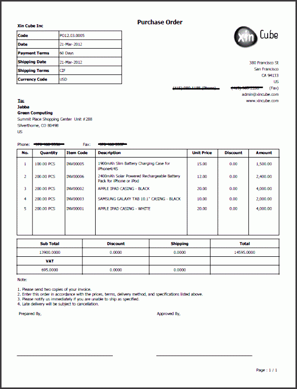 purchase order template