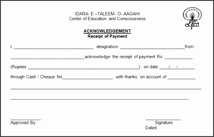 acknowledgement of payment receipt