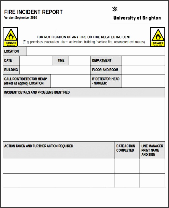 fire incident report format in doc