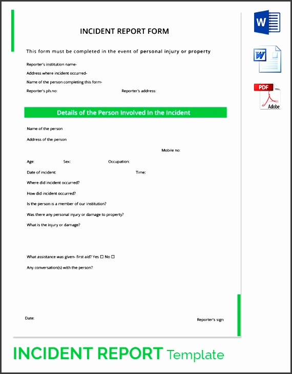 details of the incident report template