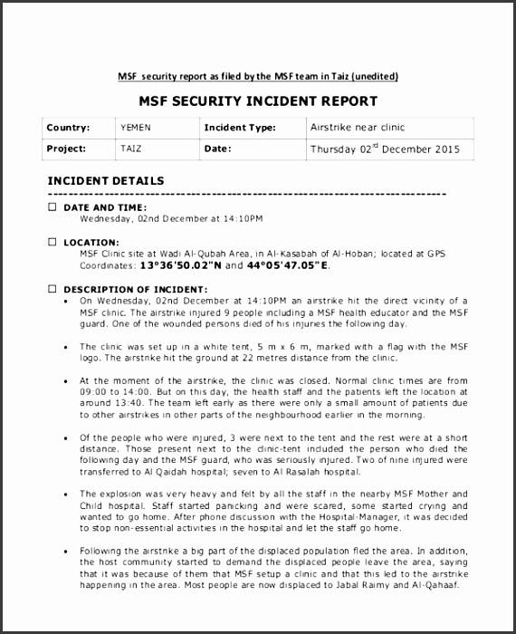hospital security incident report example