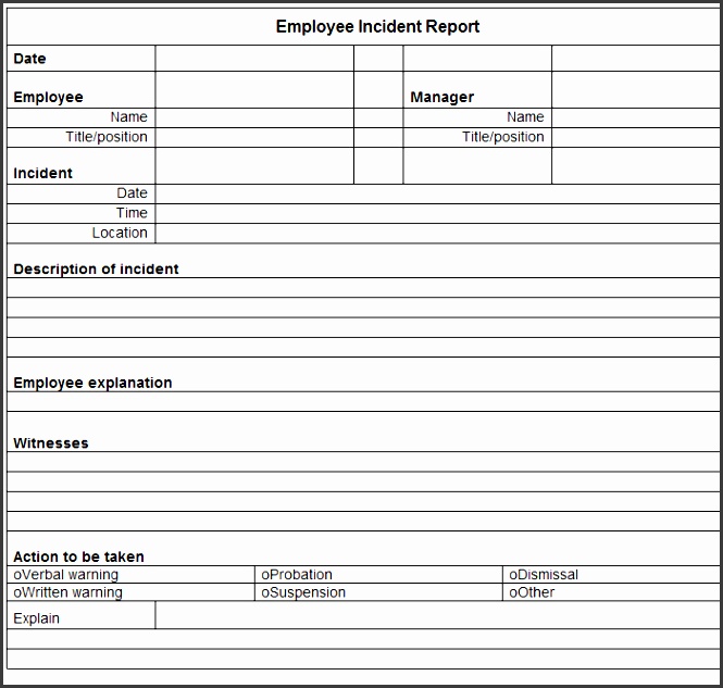 employee incident report form template