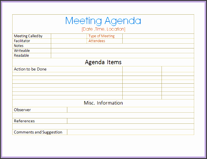 basic meeting agenda template for word