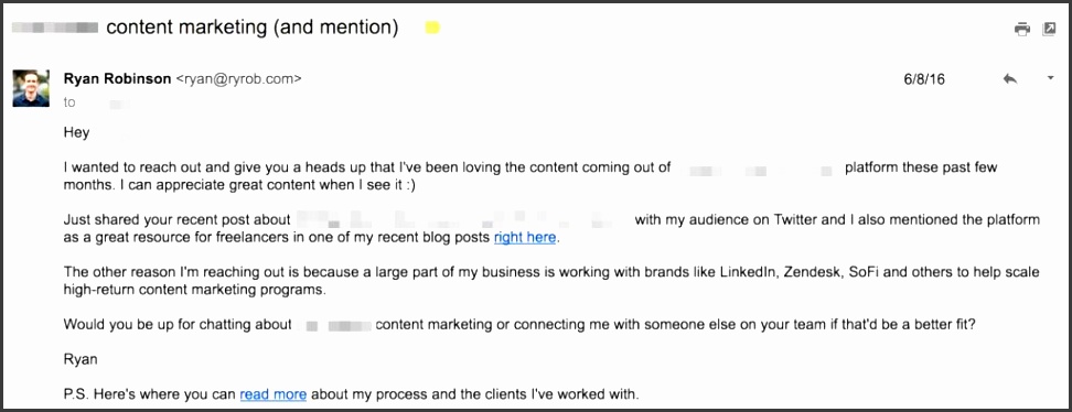 write best cold email tempalte on ryrob ryan robinson freelance business