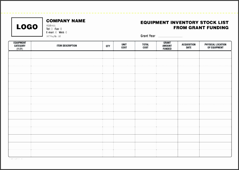 089 equipment inventory stock list from grant funding