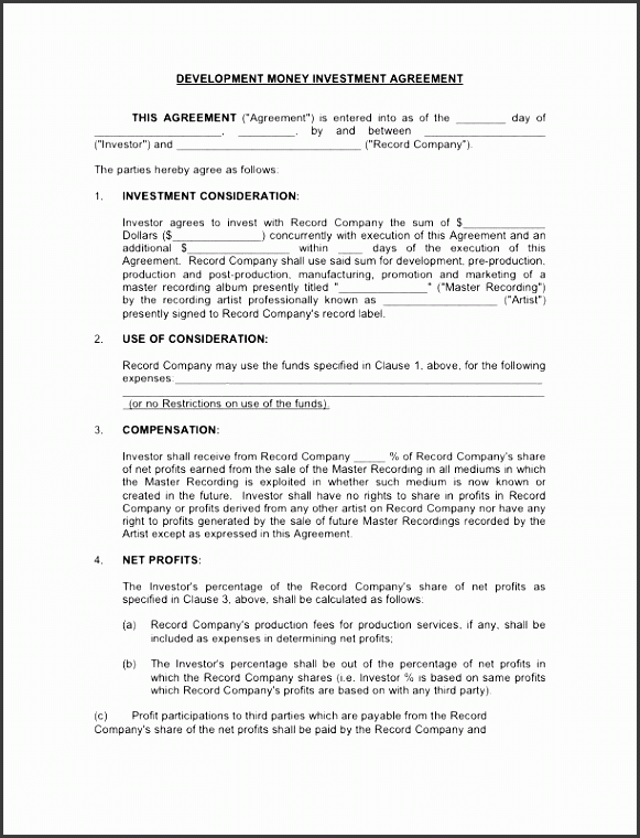 investment in record pany project contract image 1 view sample page