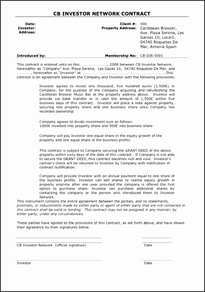 contract investment contract template