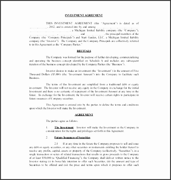free investment agreement template