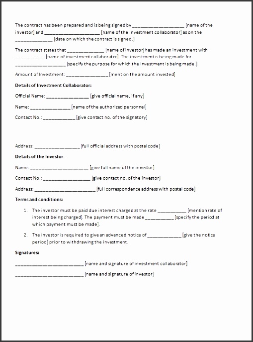 investment contract template contract agreements formats examples investment contract template