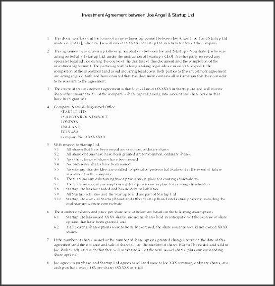 investment agreement between angel startup template pdf format