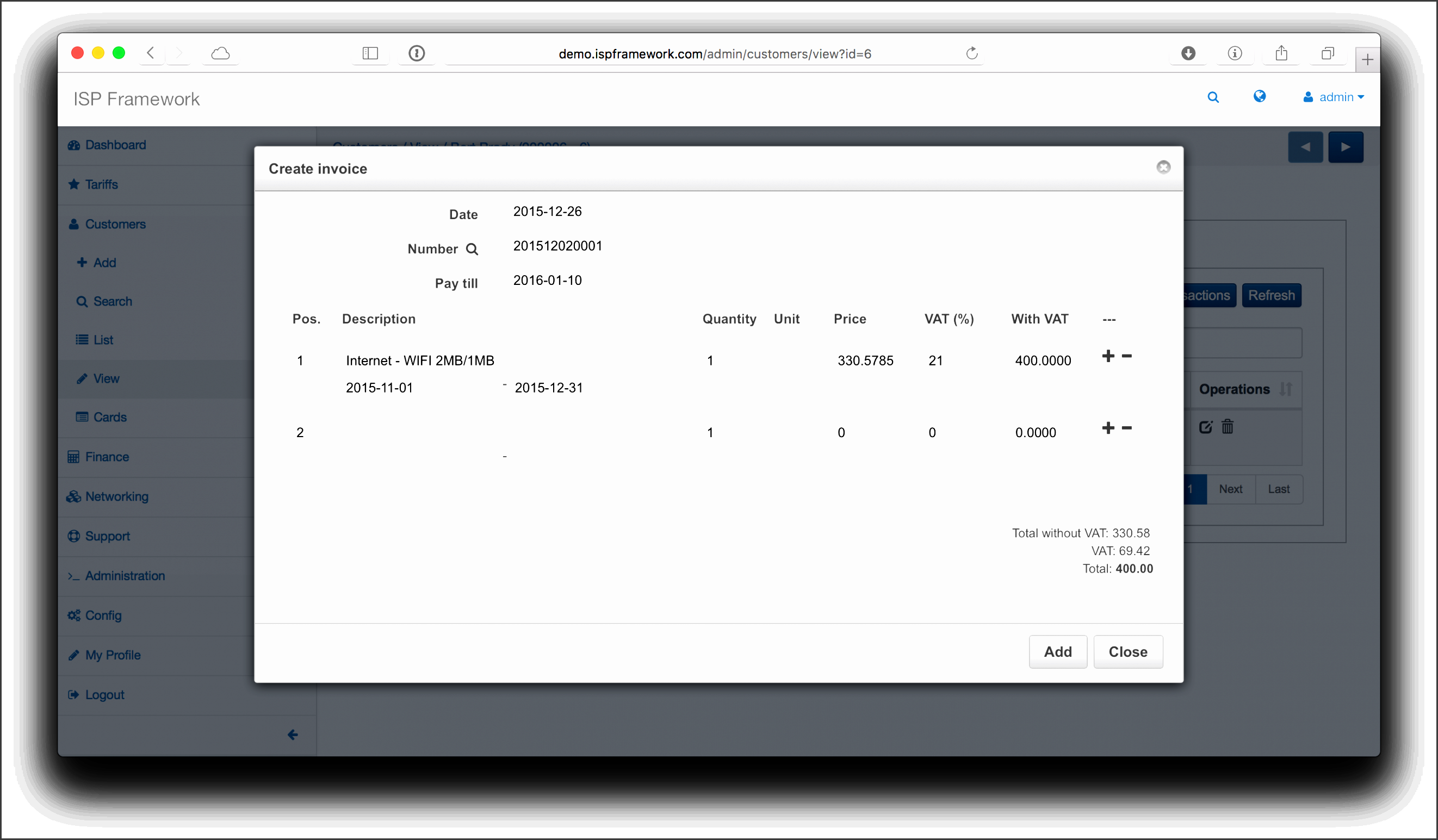 add invoice from transactions