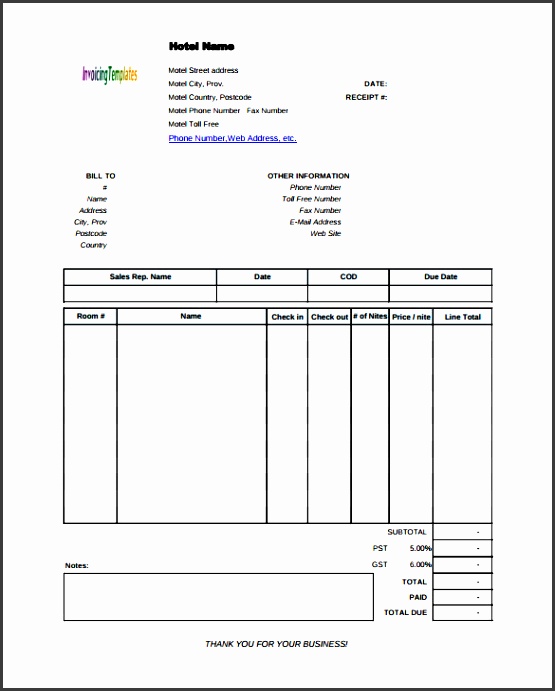 invoicingtemplate use this hotel receipt template to create a hotel invoice design of your choice the template is very user friendly and not to