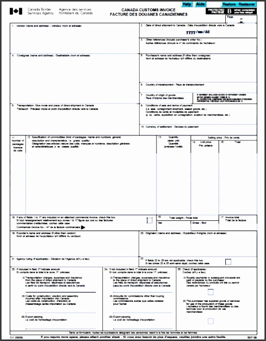 canada customs border invoice template form ci1