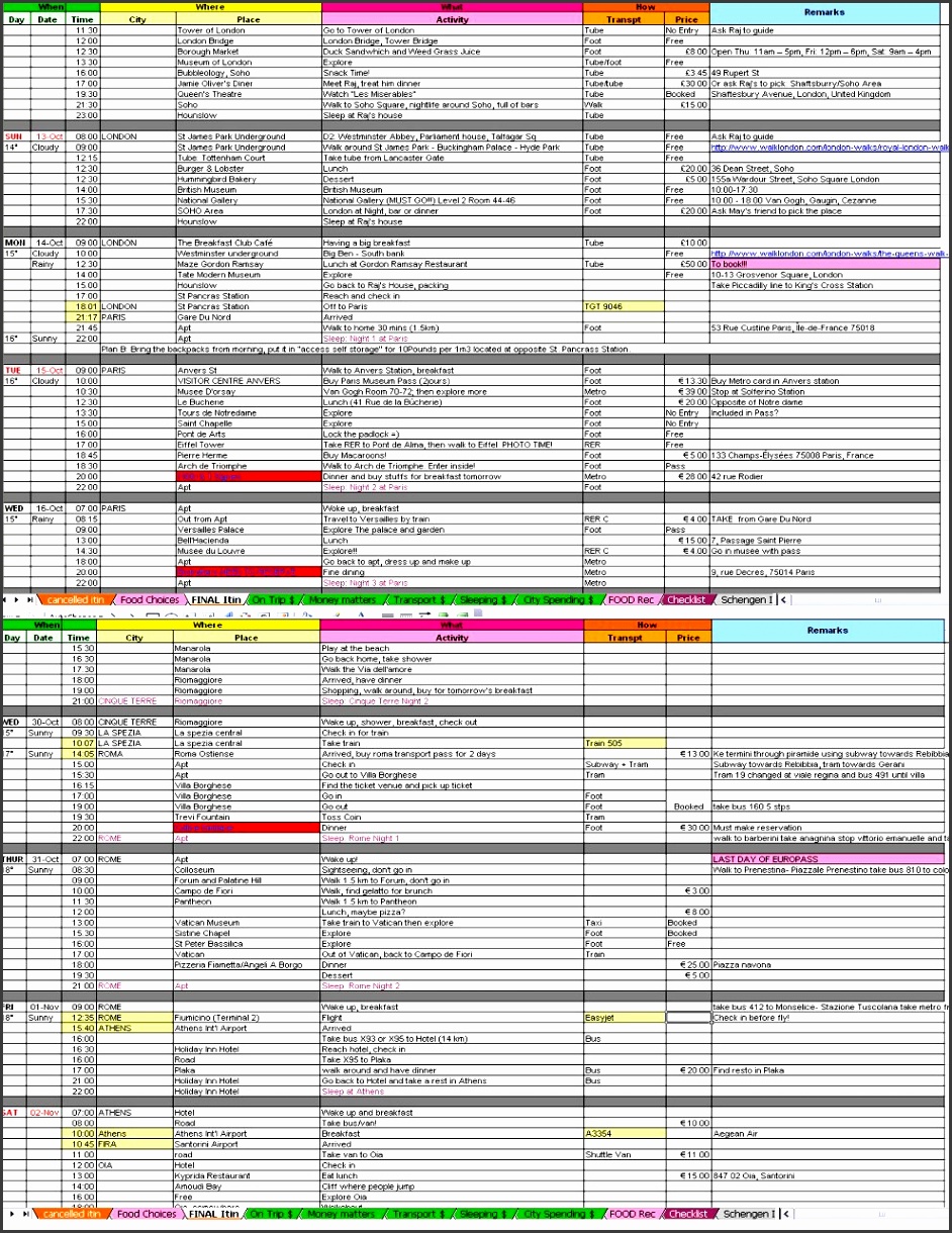 excel travel itinerary template printable online calendar