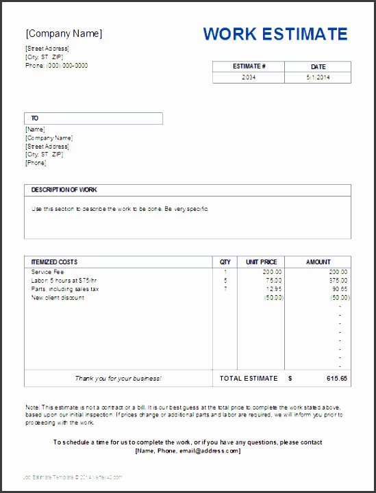 business quote template job estimate template work estimate template