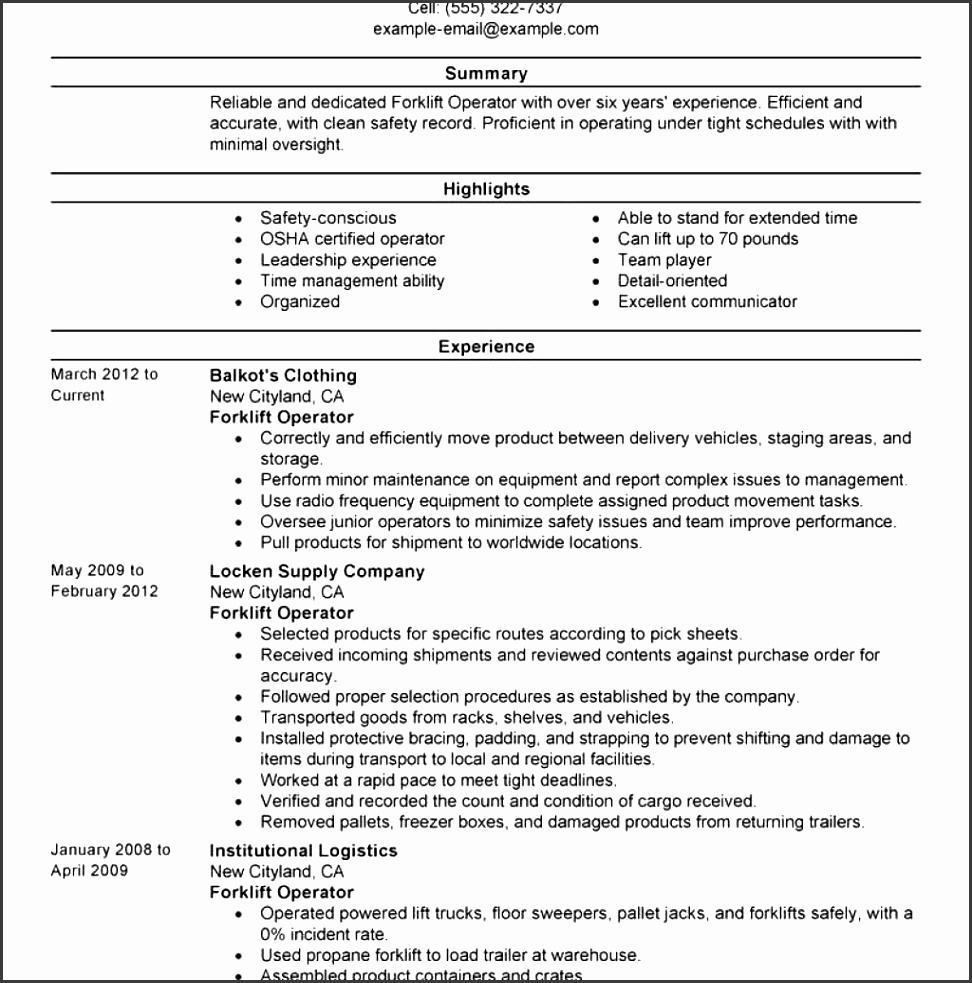 professional forklift driver resume resume format for first job in lift driver job description