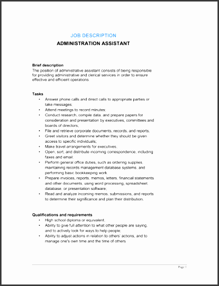 administrative assistant job description 1 fill in the blanks 2 customize template 3 save as print share sign done
