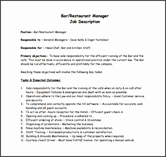 bar restaurant manager job description pdf format free