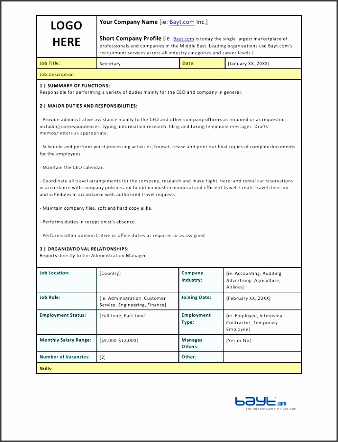 secretary job description template by bayt 1 728 cb