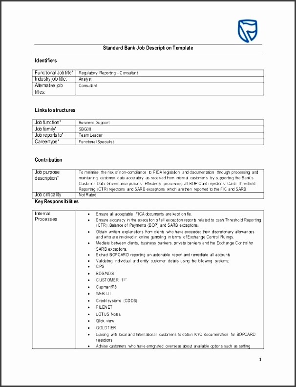 1 standard bank job description template identifiers functional jobtitle regulatory reporting consultant industry job