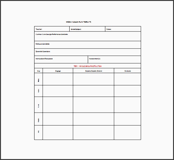 weekly lesson plan sample word template free