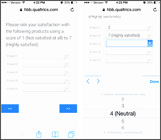 modified likert scale with dropdown menus