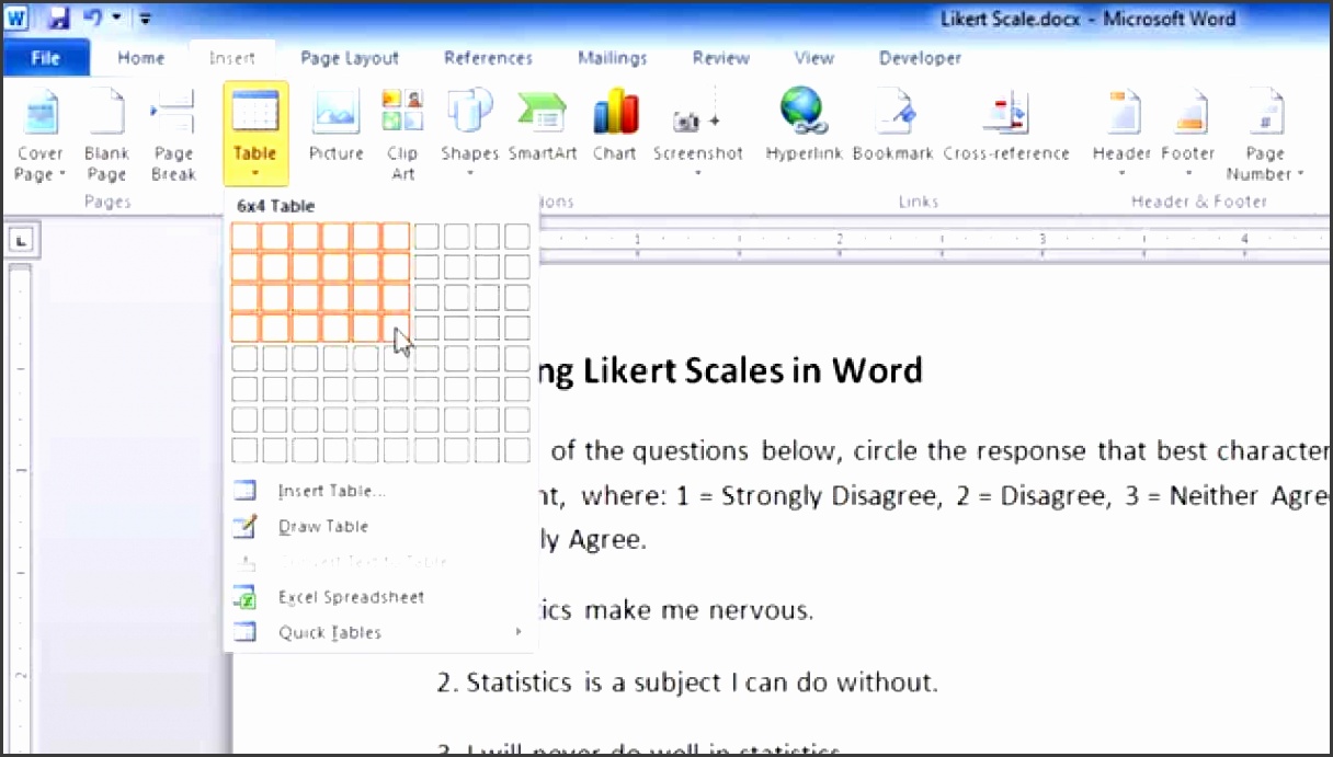 how to create a likert scale questionnaire in word