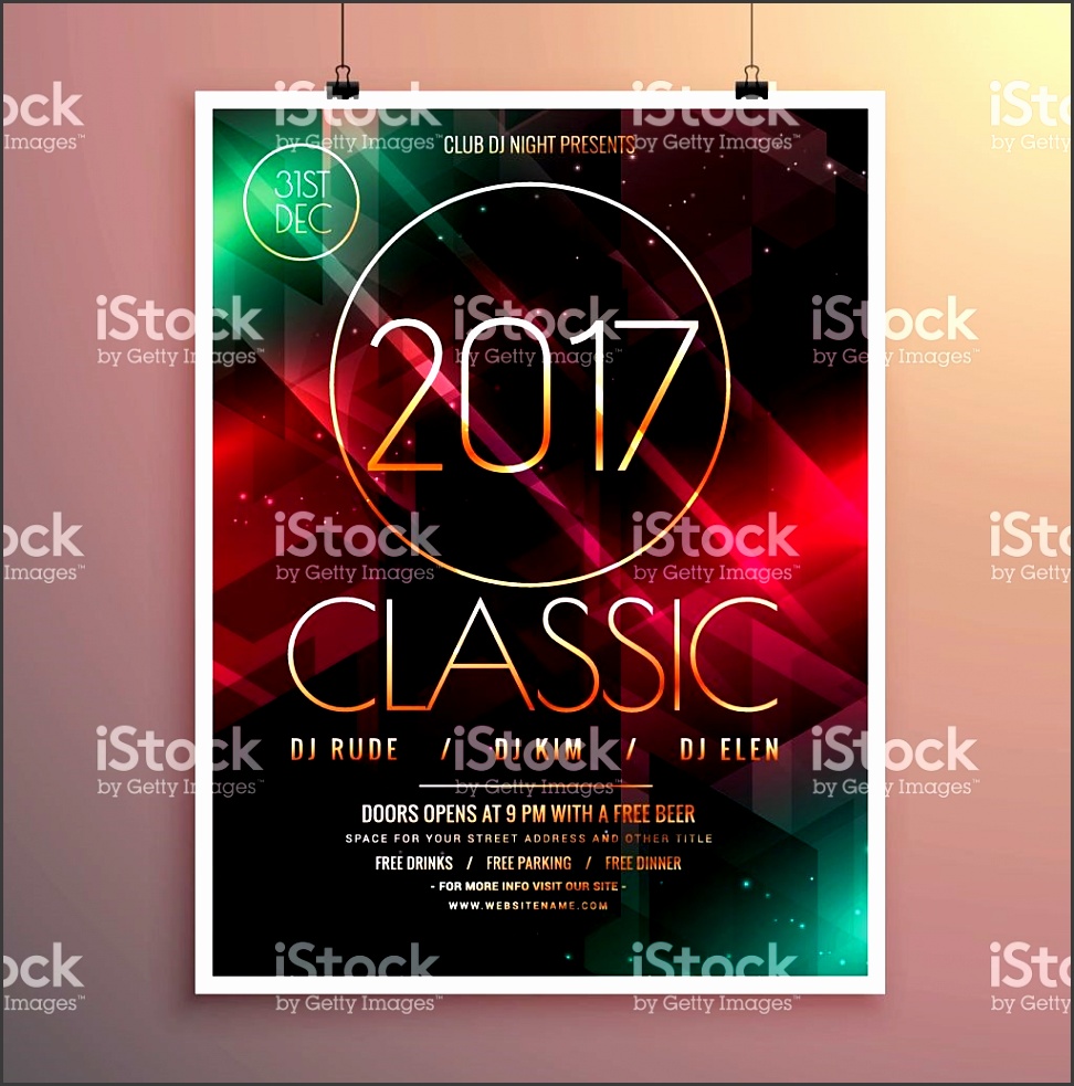 2017 new year party event flyer template with colorful lights royalty free stock vector art