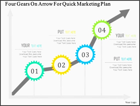 business diagram four gears on arrow for quick marketing plan presentation template