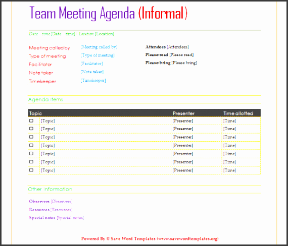 a professional meeting agenda template for informal use