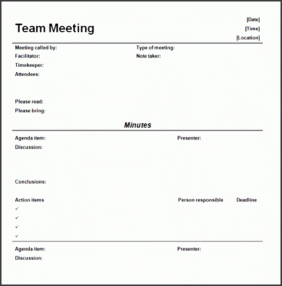 informal meeting minutes template