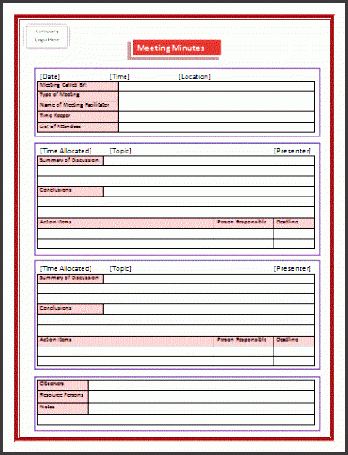 meeting minutes template sample