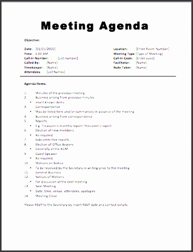 basic meeting agenda template