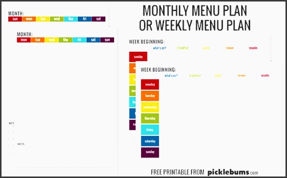free printable menu plans monthly or weekly plans starting on sunday or monday
