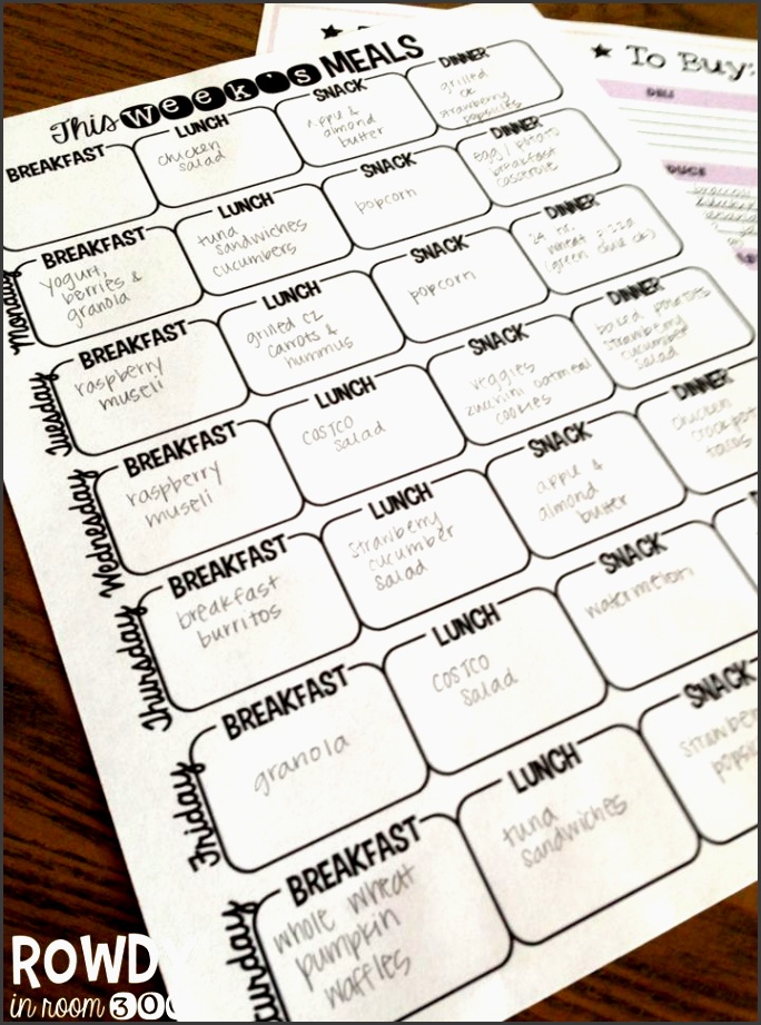 rowdy in room 300 life organized weekly meal planner organizing page freebie