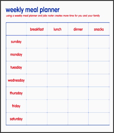 weekly family meal planner template