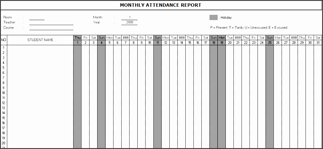 monthly attendance report template