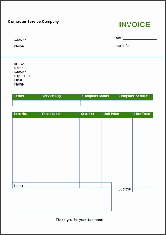 blank service invoice template sample for puter service a part of under invoice